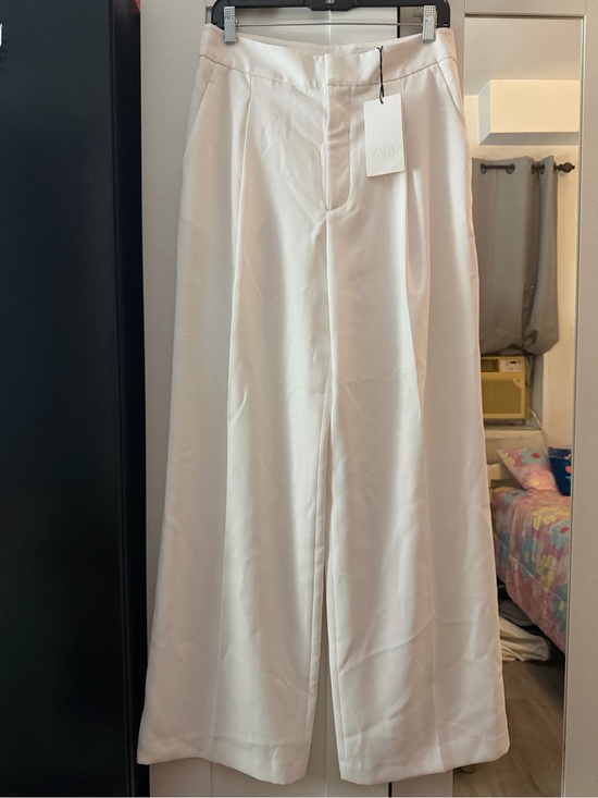 Zara Pants - Zara White High-Waisted Wide-Leg Pleated Dress Pants NWT
